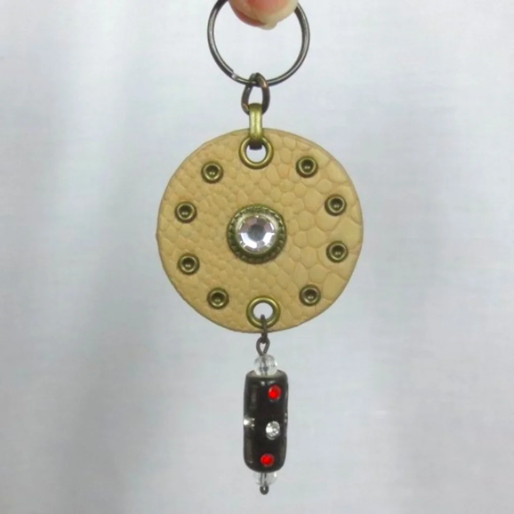 New Handmade Keychain Bag Charm Beaded Boho Faux Leather Rhinestone Swivel Clip